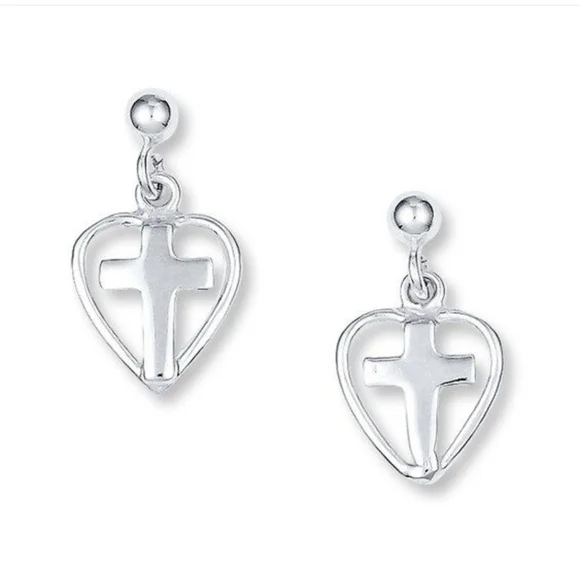 Beautiful vibrant sterling silver heart shaped cross earrings - Picture 2 of 2
